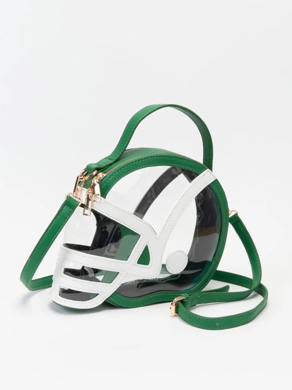 Green & White Clear Football Helmet Crossbody Bag